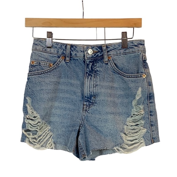 Top Shop A Line Ripped Denim Shorts - Medium Wash Blue - size 2 - Picture 1 of 5